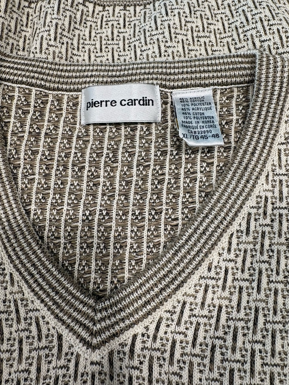 Pierre Cardin Textured V-Neck Sweater in Beige and Cream